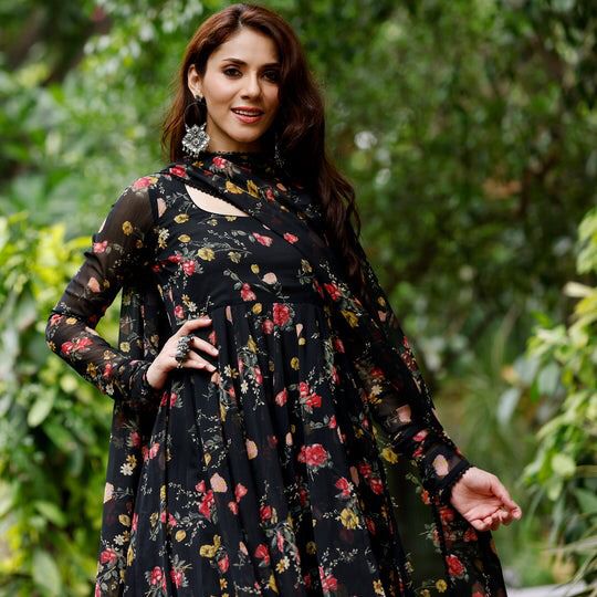1111 Georgette Printed Dupatta With Anarkali Kurtis Catalog